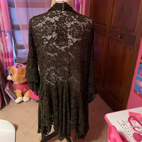 Olive green 1x Pyramid Collection lace jacket - Picture 3 of 7